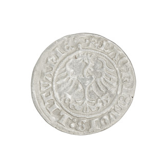 Lithuanian half-grosz, Sigismund I the Old (king of Poland; 1506–1548). Obverse: Pogon (Lithuanian