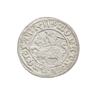 Lithuanian half-grosz, Sigismund I the Old (King of Poland; 1506–1548). Obverse: Pursuer (coat of