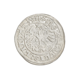 Lithuanian half-grosz, Sigismund I the Old (King of Poland; 1506–1548). Obverse: Pursuer (coat of
