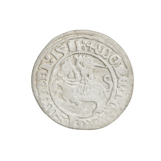 Lithuanian half-grosz, Sigismund I the Old (king of Poland; 1506–1548). Obverse: Pogon (Lithuanian