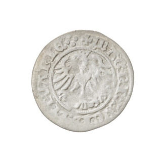 Lithuanian half-grosz, Sigismund I the Old (king of Poland; 1506–1548). Obverse: Pogon (Lithuanian