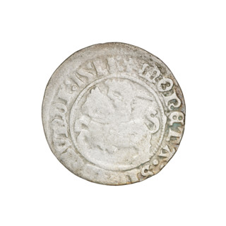 Lithuanian half-grosz, Sigismund I the Old (King of Poland; 1506–1548). Obverse: Pursuer (coat of