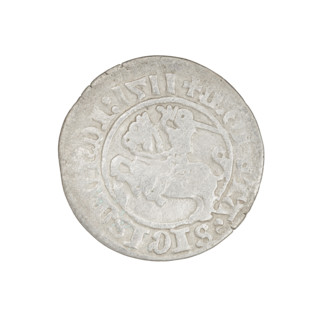 Lithuanian half-grosz, Sigismund I the Old (King of Poland; 1506–1548). Obverse: Pursuer turned