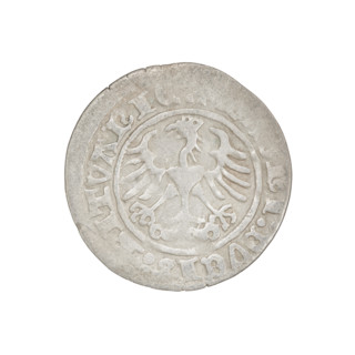 Lithuanian half-grosz, Sigismund I the Old (King of Poland; 1506–1548). Obverse: Pursuer turned