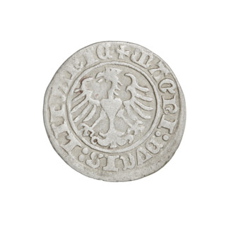 Lithuanian half-grosz, Sigismund I the Old (King of Poland; 1506–1548). Obverse: Pursuer (coat of