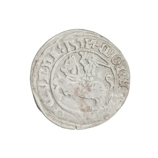 Lithuanian half-grosz, Sigismund I the Old (king of Poland; 1506–1548). Obverse: Pogon (Lithuanian