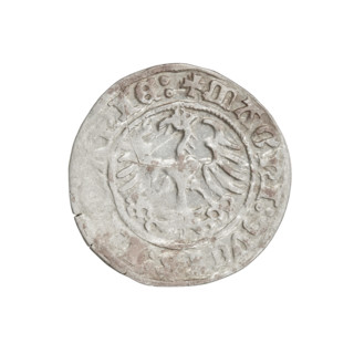 Lithuanian half-grosz, Sigismund I the Old (king of Poland; 1506–1548). Obverse: Pogon (Lithuanian