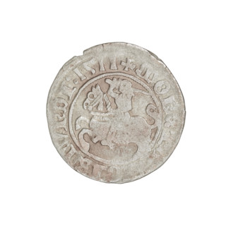 Lithuanian half-grosz, Sigismund I the Old (King of Poland; 1506–1548). Obverse: Pursuer turned