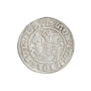 Lithuanian half-grosz, Sigismund I the Old (King of Poland; 1506–1548). Obverse: Pogon (Lithuanian