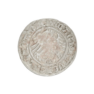 Lithuanian half-grosz, Sigismund I the Old (King of Poland; 1506–1548). Obverse: Pogon turned left;