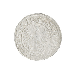 Lithuanian half-grosz, Sigismund I the Old (King of Poland; 1506–1548). Obverse: Pogon (Lithuanian