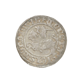 Lithuanian half-grosz, Sigismund I the Old (King of Poland; 1506–1548). Obverse: Pogon (mounted