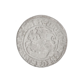 Lithuanian half-grosz, Sigismund I the Old (King of Poland; 1506–1548). Obverse: Pursuer turned