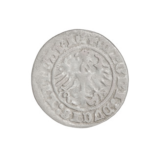 Lithuanian half-grosz, Sigismund I the Old (King of Poland; 1506–1548). Obverse: Pursuer turned