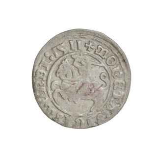 Lithuanian half-grosz, Sigismund I the Old (king of Poland; 1506–1548). Obv.: Pogon turned left; in