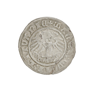 Lithuanian half-grosz, Sigismund I the Old (King of Poland; 1506–1548). Obverse: Pogon (mounted