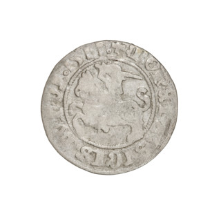 Lithuanian half-grosz, Sigismund I the Old (King of Poland; 1506–1548). Obverse: Pogon (Lithuanian