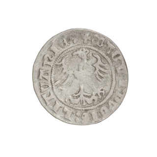 Lithuanian half-grosz, Sigismund I the Old (King of Poland; 1506–1548). Obverse: Pogon (Lithuanian