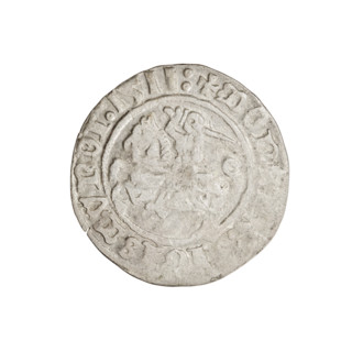 Lithuanian half-grosz, Sigismund I the Old (King of Poland; 1506–1548). Obverse: Pogon (Lithuanian