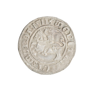 Lithuanian half-grosz, Sigismund I the Old (king of Poland, 1506–1548). Obverse: Pogon (Lithuanian