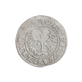 Lithuanian half-grosz, Sigismund I the Old (King of Poland; 1506–1548). Obverse: Pogon turned left;