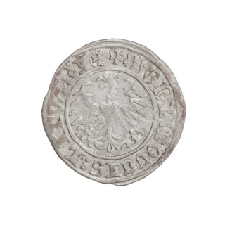Lithuanian half-grosz, Sigismund I the Old (King of Poland; 1506–1548). Obverse: Pogon (mounted