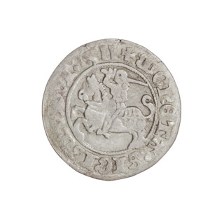 Lithuanian half-grosz, Sigismund I the Old (King of Poland; 1506–1548). Obverse: Pogon (Lithuanian
