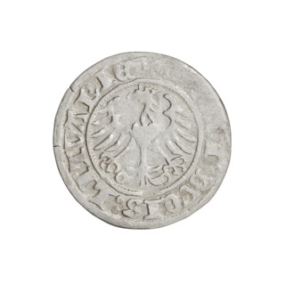 Lithuanian half-grosz, Sigismund I the Old (King of Poland, 1506–1548). Obverse: Pogon turned left;