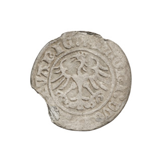 Lithuanian half-grosz, Sigismund I the Old (King of Poland; 1506–1548). Obverse: Pogon (Lithuanian