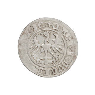 Lithuanian half-grosz, Sigismund I the Old (King of Poland; 1506–1548). Obverse: Pogon (Lithuanian
