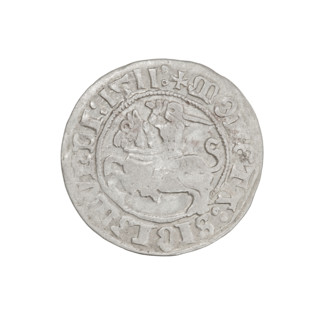 Lithuanian half-grosz, Sigismund I the Old (King of Poland; 1506–1548). Obverse: Pogon (Lithuanian