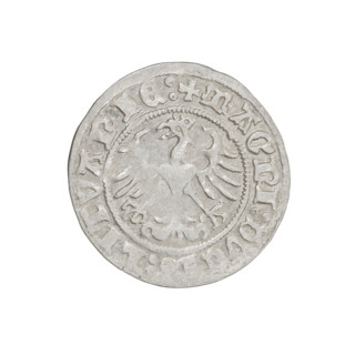 Lithuanian half-grosz, Sigismund I the Old (King of Poland; 1506–1548). Obverse: Pogon (mounted