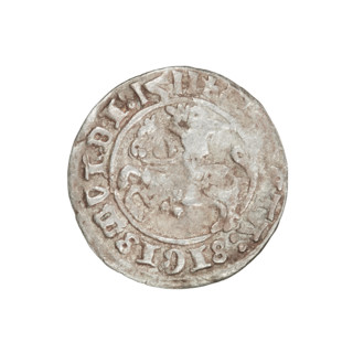 Lithuanian half-grosz, Sigismund I the Old (King of Poland; 1506–1548). Obverse: Pogon (Lithuanian