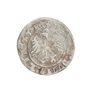 Lithuanian half-grosz, Sigismund I the Old (King of Poland; 1506–1548). Obverse: Pogon (Lithuanian