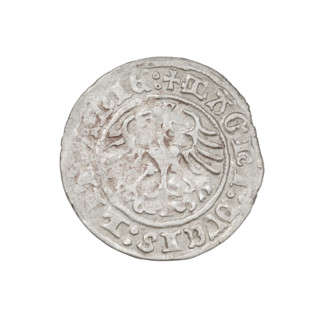 Lithuanian half-grosz, Sigismund I the Old (King of Poland; 1506–1548). Obverse: Pogon (Lithuanian