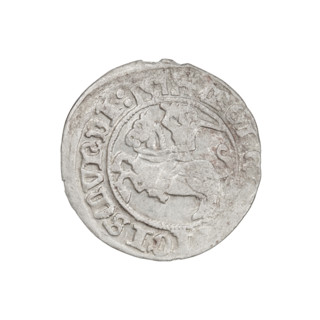Lithuanian half-grosz, Sigismund I the Old (King of Poland; 1506–1548). Obverse: Pogon (Lithuanian