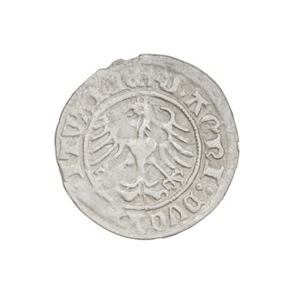 Lithuanian half-grosz, Sigismund I the Old (King of Poland; 1506–1548). Obverse: Pogon (Lithuanian
