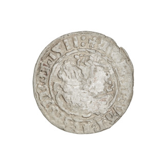 Lithuanian half-grosz, Sigismund I the Old (King of Poland; 1506–1548). Obverse: Pogon (Lithuanian