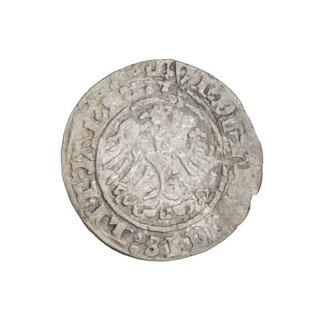 Lithuanian half-grosz, Sigismund I the Old (King of Poland; 1506–1548). Obverse: Pogon (Lithuanian