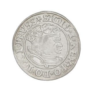 Prussian grosz, Sigismund I the Old (King of Poland; 1506–1548). Obverse: Crowned male bust in