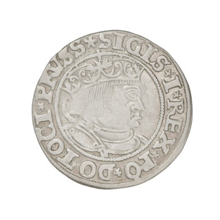 Prussian grosz, Sigismund I the Old (King of Poland; 1506–1548). Obverse: Crowned male bust in