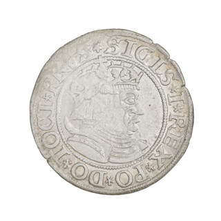 Prussian grosz, Sigismund I the Old (King of Poland; 1506–1548). Obverse: Crowned male bust in