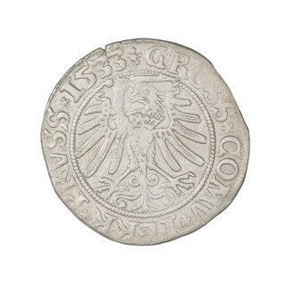 Prussian grosz, Sigismund I the Old (King of Poland; 1506–1548). Obverse: Crowned male bust in