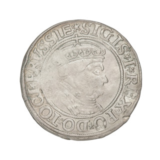 Prussian grosz, Sigismund I the Old (King of Poland; 1506–1548); silver coin (1534). Obverse: