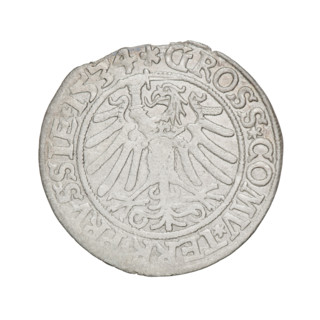 Prussian grosz, Sigismund I the Old (King of Poland; 1506–1548); silver coin (grosz), 1534.