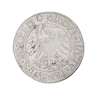 Prussian grosz, Sigismund I the Old (King of Poland; 1506–1548). Obverse: Crowned male bust in
