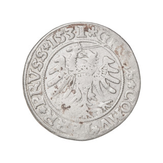 Prussian grosz, Sigismund I the Old (King of Poland; 1506–1548). Obverse: Crowned male bust in