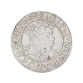 Prussian grosz, Sigismund I the Old (King of Poland; 1506–1548). Obverse: Crowned male bust in