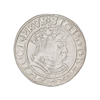 Prussian grosz, Sigismund I the Old (King of Poland; 1506–1548). Obverse: Crowned male bust in