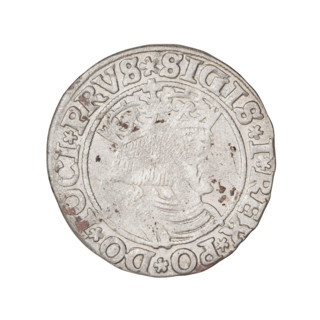 Prussian grosz, Sigismund I the Old (King of Poland; 1506–1548). Obverse: Crowned male bust in